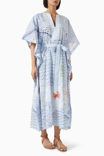 "AEGEAN MYTH BELTED LONG KAFTAN COTTON 100%COLOR: LIGHT BLUE SIZES: ONE SIZE":Light/Pastel Blue:One Size|218693803