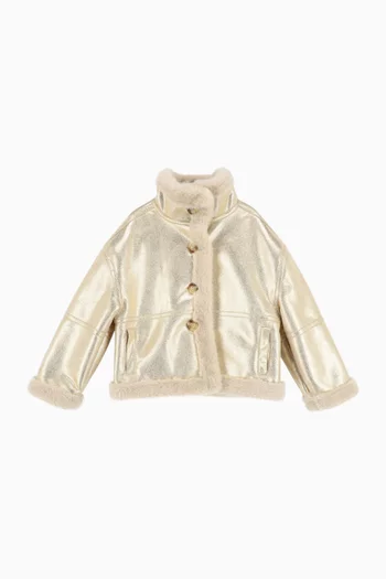 جاكيت بيترا فرو وقماش لامع