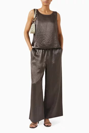 Ballet Neck Tank Top in Textured Satin