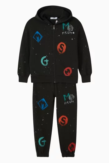 كنزة بغطاء رأس وسحّاب وشعار الماركة قطن