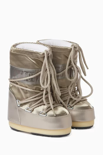 Icon Glance Platinum Boots in Satin
