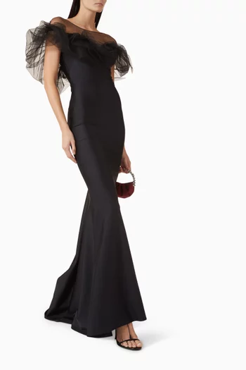 فستان طويل بأكتاف مكشوفة جيرسيه