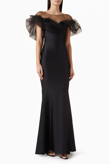 فستان طويل بأكتاف مكشوفة جيرسيه