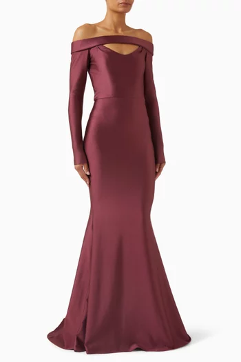 فستان سهرة بأكتاف مكشوفة جيرسيه