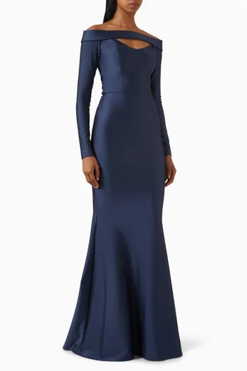 فستان سهرة بأكتاف مكشوفة جيرسيه