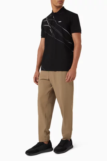 تي شيرت بولو بادي بشعار الماركة بتصميم فني مزيج قطن