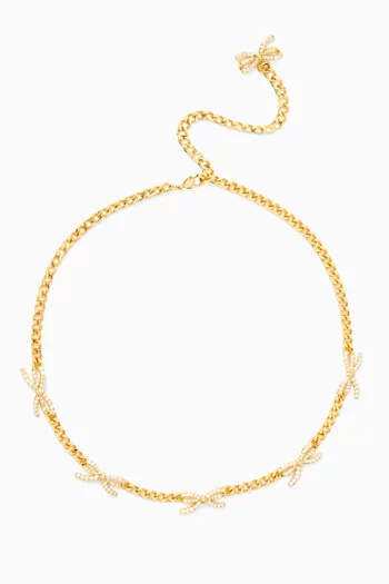 Crystal Bow Necklace in Gold-plated Brass