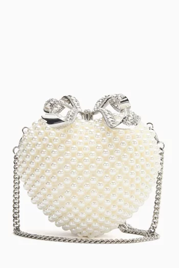 Pearl Heart Clutch Bag in Leather