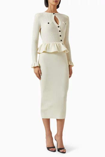Asymmetric Knit Midi Dress in Wool Blend