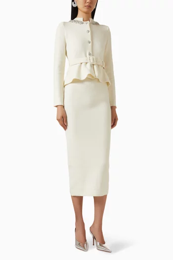 Peplum Knit Midi Dress in Wool Blend