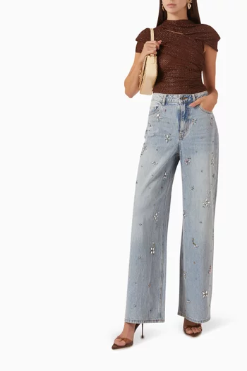 Embellished Wide-leg Jeans in Denim