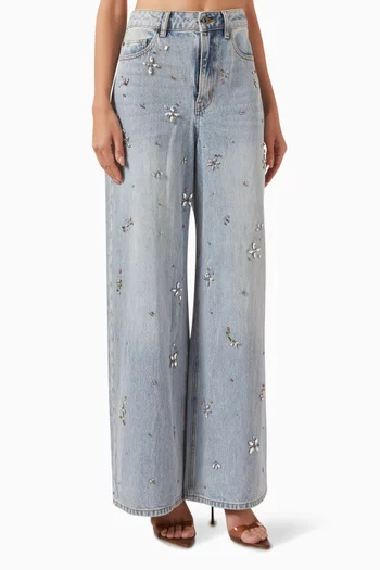 Embellished Wide-leg Jeans in Denim
