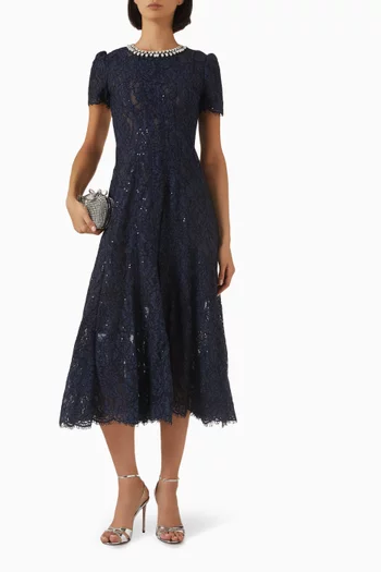 Embellished Midi Dress in Lace