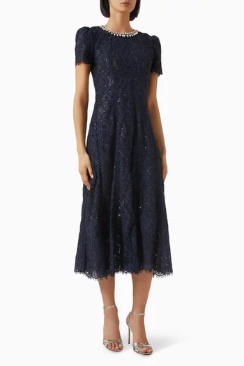 Embellished Midi Dress in Lace