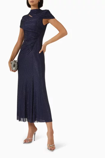 Rhinestone-embellished Midi Dress in Mesh