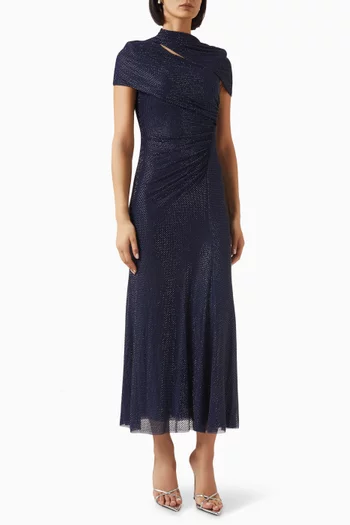Rhinestone-embellished Midi Dress in Mesh