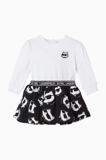 فستان بطبعة القط تشوبيت وحزام خصر مطاطي