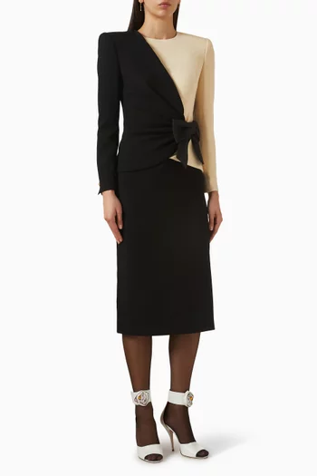 Bow Midi Dress in Wool-crepe