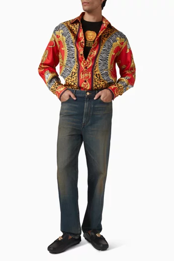 بنطال جينز بقصة مستقيمة وعبارة Made in Japan دينم