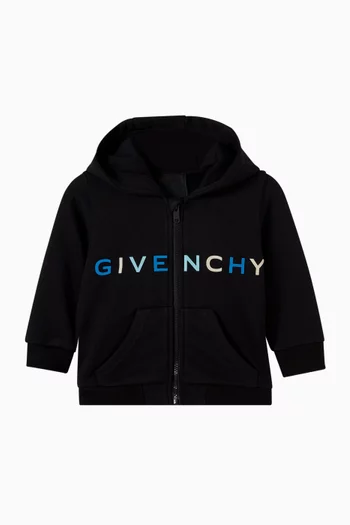 كنزة بغطاء رأس وطبعة شعار الماركة قطن