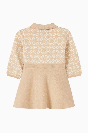 فستان مزين بنقشة شعار الماركة قطن وصوف