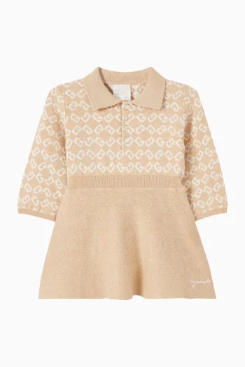 فستان مزين بنقشة شعار الماركة قطن وصوف