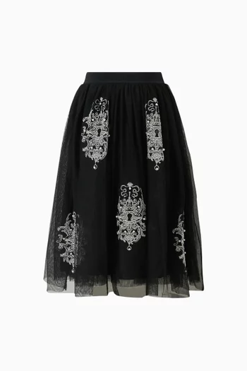 Embroidered Midi Skirt in Tulle
