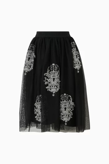 Embroidered Midi Skirt in Tulle