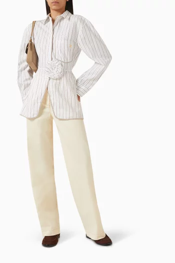 Casti Striped Floral Belt Shirt in Cotton