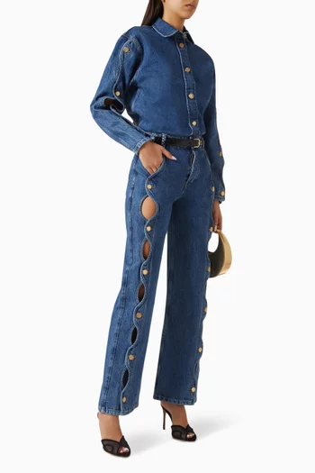 بنطال جينز بيرون بفتحات دينم