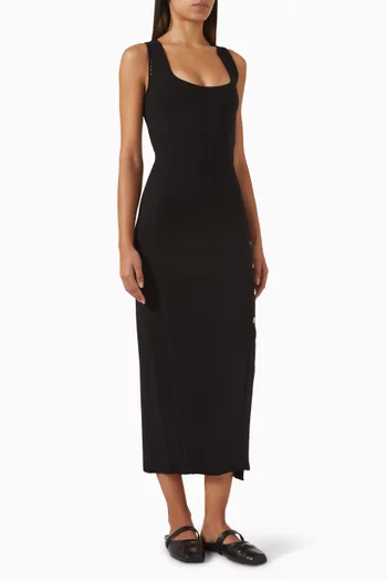 Rava Buttoned Midi Dress in Mesh