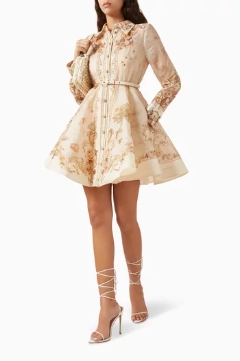 Memento Belted Mini Dress in Linen Blend