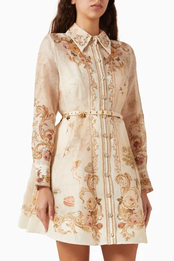 Memento Belted Mini Dress in Linen Blend