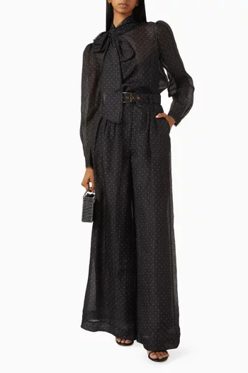 بلوزة دريم برباط بعقدة حرير وكتان