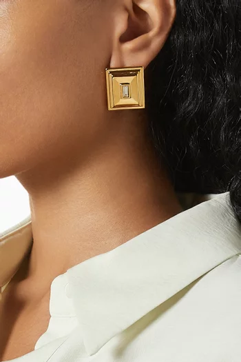 Plaza Square Earrings in Gold-plated Brass
