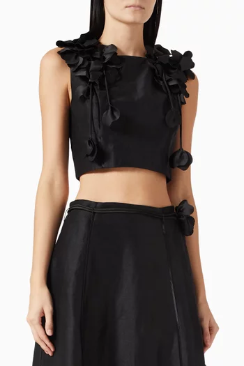 بلوزة كاميل مزينة بزهور فيسكوز وكتان