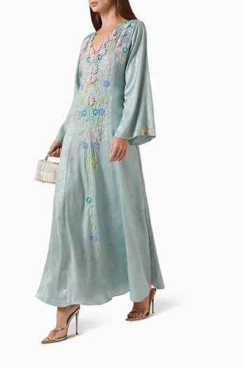 Embroidered V-neck Dress in Crepe