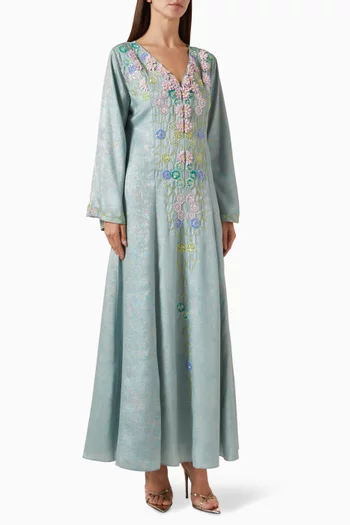Embroidered V-neck Dress in Crepe