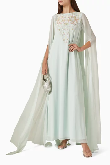 Floral-embroidery Cape Dress