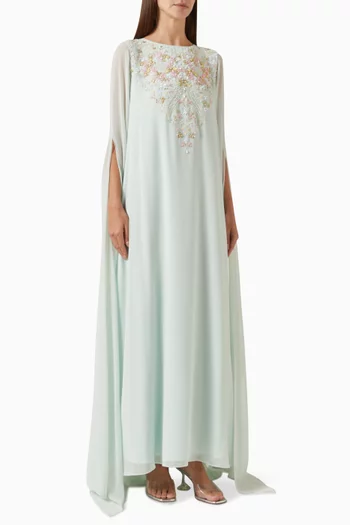 Floral-embroidery Cape Dress