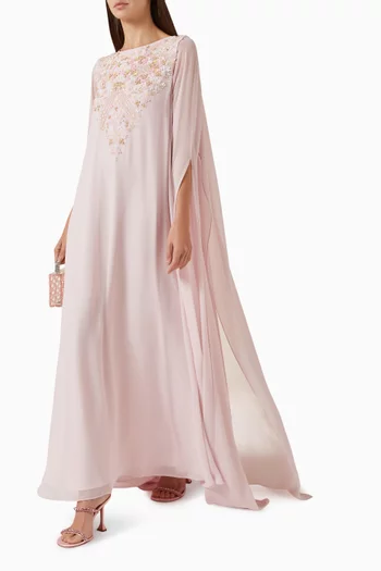 Floral-embroidery Cape Dress