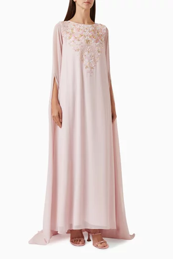Floral-embroidery Cape Dress