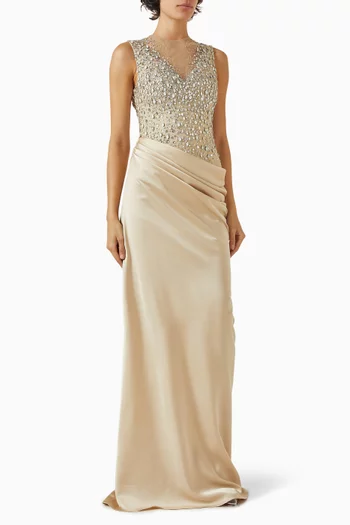 Elara Embellished Mini Dress in Silk-satin