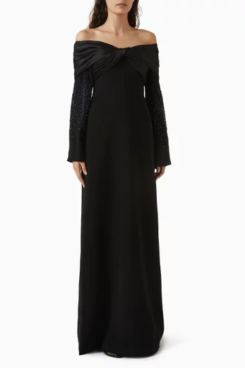 Azure Off-shoulder Maxi Dress in Crepe