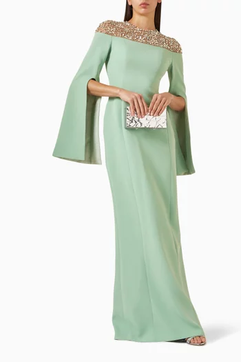 Calypso Embellished Maxi Dress in Crepe