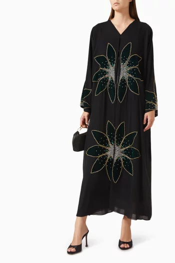Flower Applique Abaya in Double Chiffon