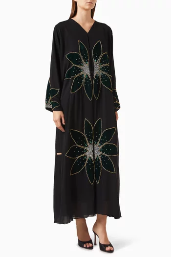 Flower Applique Abaya in Double Chiffon