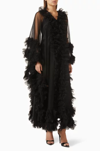 عباية بتصميم كاب مزينة بكشكش تول