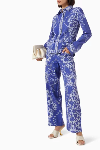 بنطال ليلى بنقشة دانتيل قطن