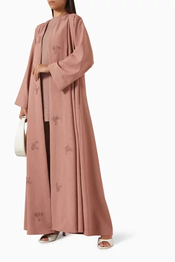 4-piece Embroidered Abaya Set in Cotton